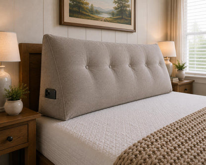 Custom Headboard Pillow, Large Wedge Backrest Cushion for Bed, Tufted Bedroom Reading Pillow