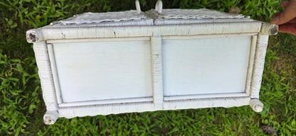 White Wicker Bathroom Wall Cabinet Vanity Shelf 2-Door Rattan Hanging