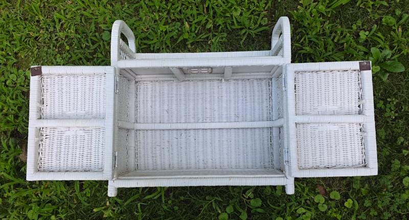 White Wicker Bathroom Wall Cabinet Vanity Shelf 2-Door Rattan Hanging