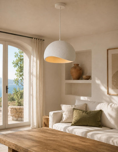 Modern Organic Pendant Light with Textured Sculptural Shade