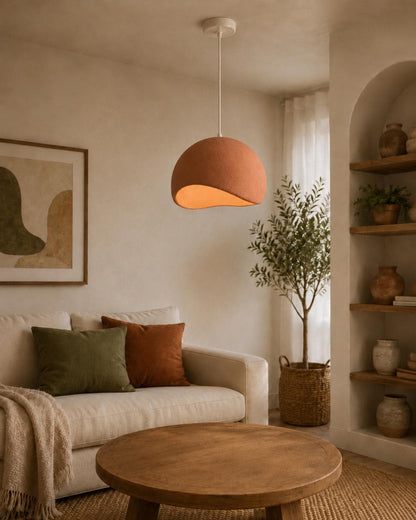 Modern Organic Pendant Light with Textured Sculptural Shade