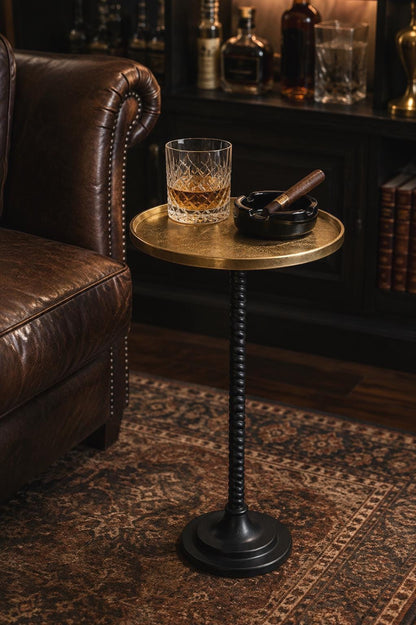 Antique Brass Martini Side Table with Candlestick Pedestal