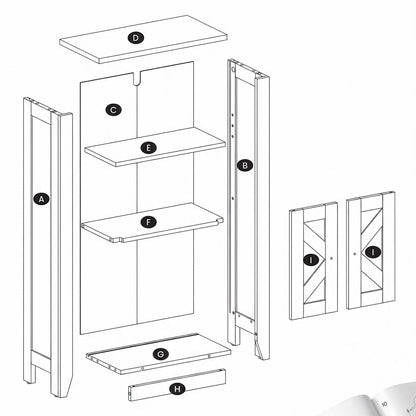 Farmhouse Bathroom Storage Cabinet | Small Space Saver Over Toilet Organizer | White Wood Freestanding Linen Cabinet with Doors & Shelf