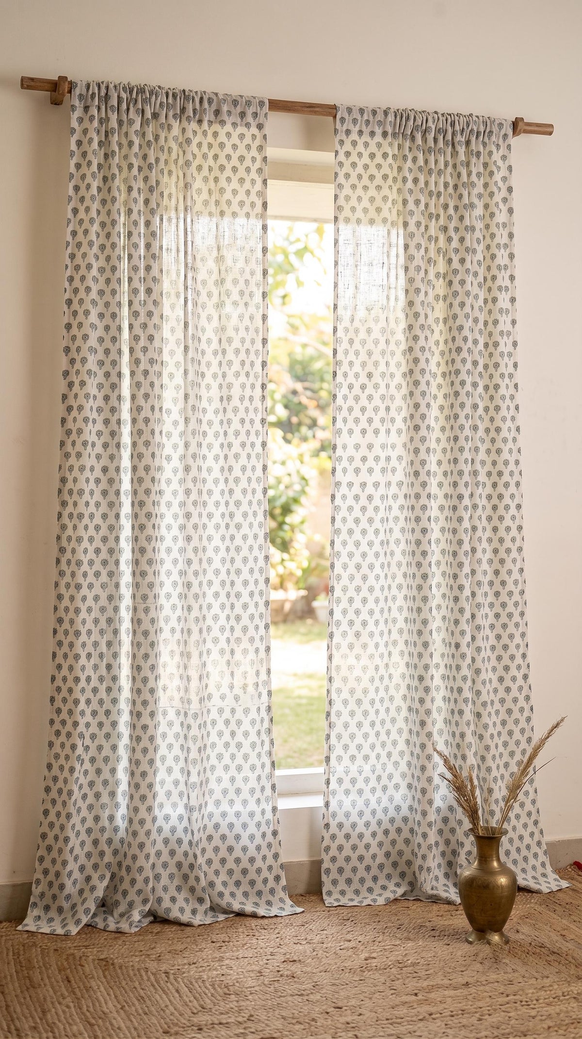 Yellow Botanical Linen Blend Curtain Panel, Farmhouse Floral Window Drapes