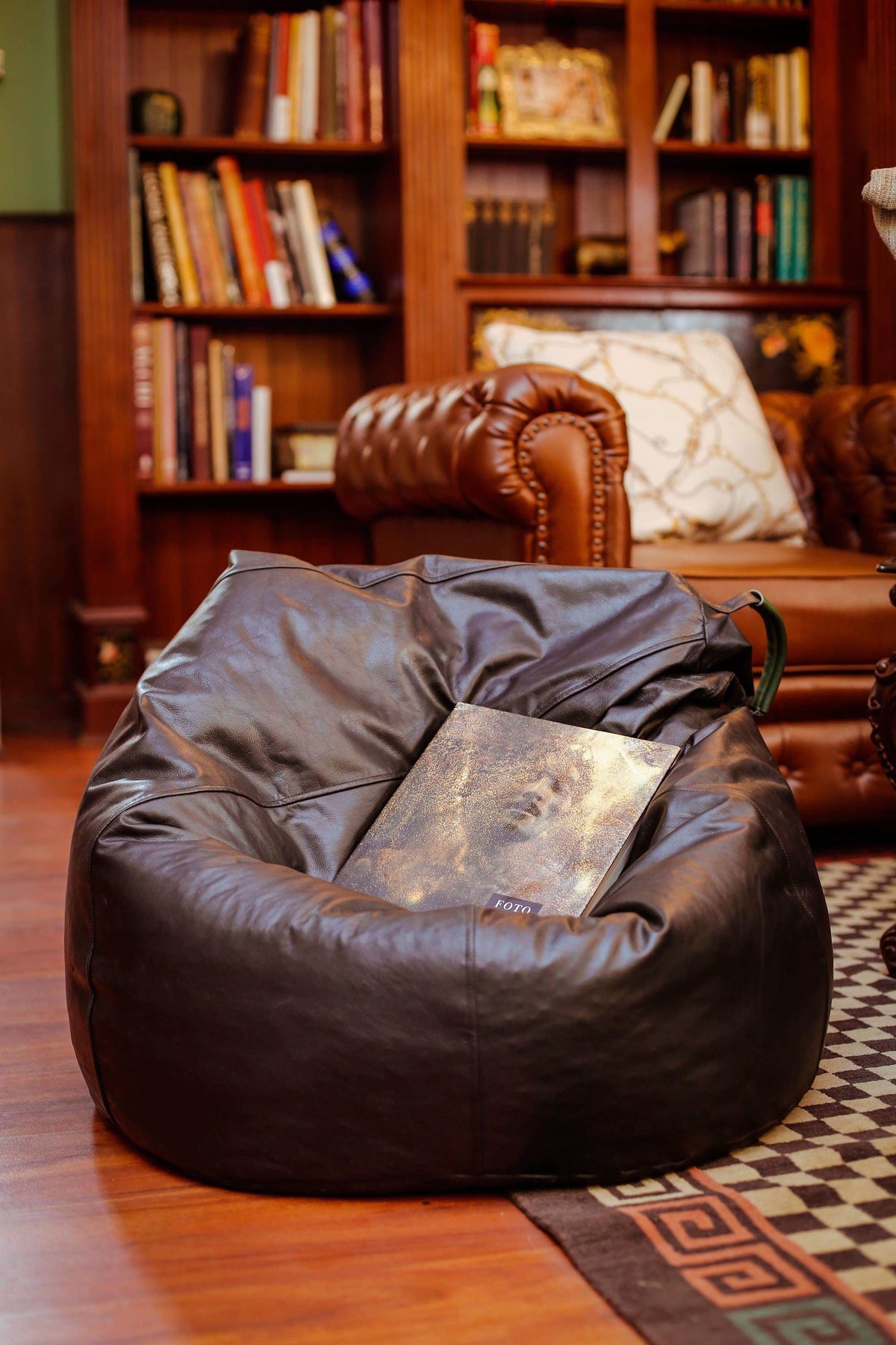 Pure Leather Bean Bag Chair | Rustic Handmade Lounger (Cover Only)