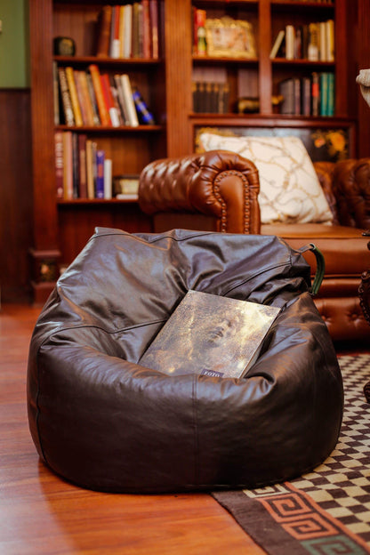 Pure Leather Bean Bag Chair | Rustic Handmade Lounger (Cover Only)