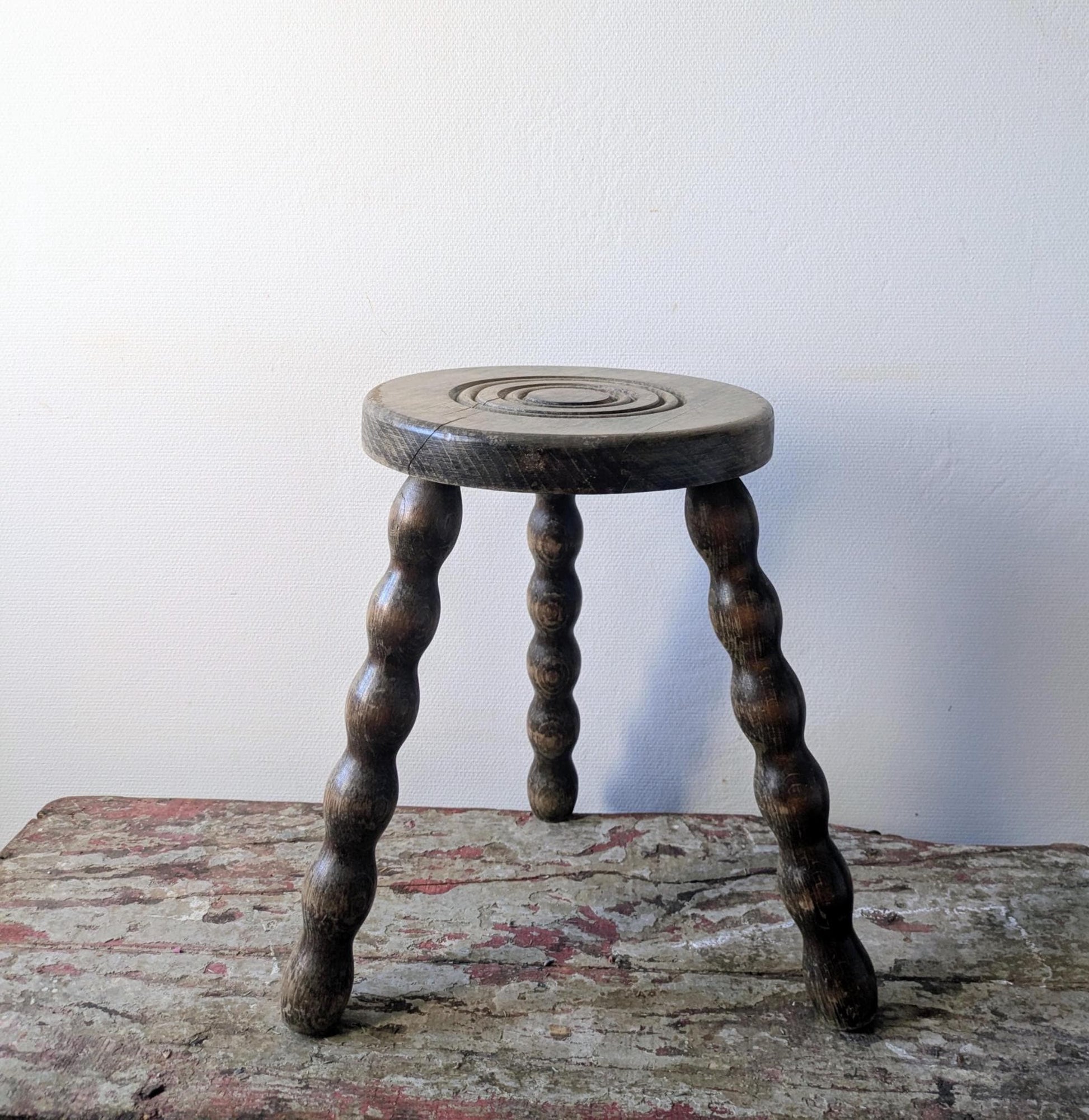 French Vintage Bobbin Stool, Rustic Country Cottage Side Table