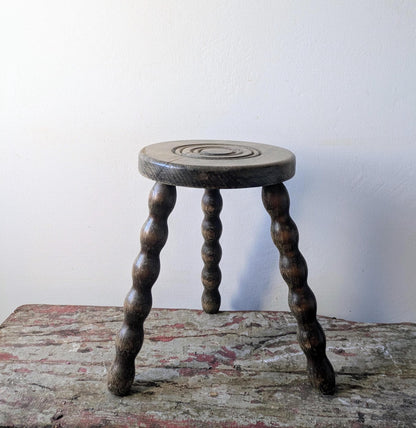 French Vintage Bobbin Stool, Rustic Country Cottage Side Table