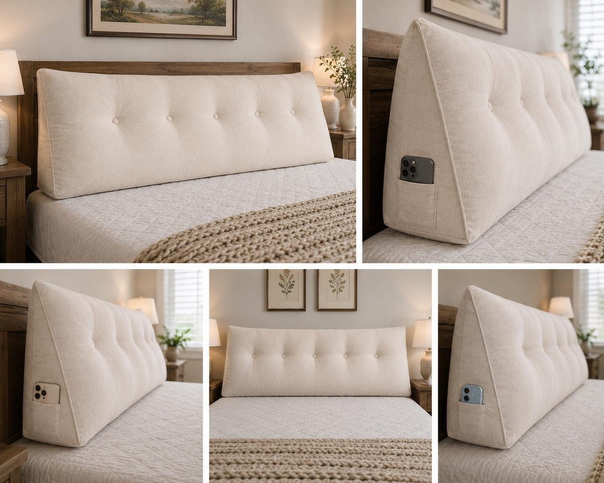 Custom Headboard Pillow, Large Wedge Backrest Cushion for Bed, Tufted Bedroom Reading Pillow