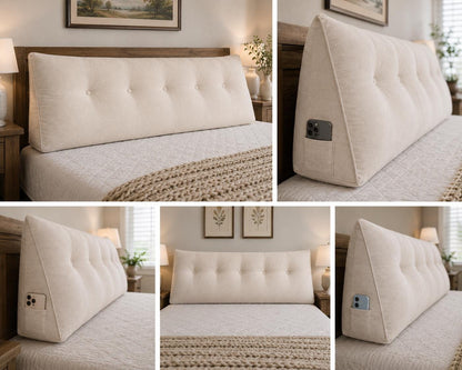Custom Headboard Pillow, Large Wedge Backrest Cushion for Bed, Tufted Bedroom Reading Pillow