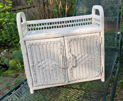 White Wicker Bathroom Wall Cabinet Vanity Shelf 2-Door Rattan Hanging