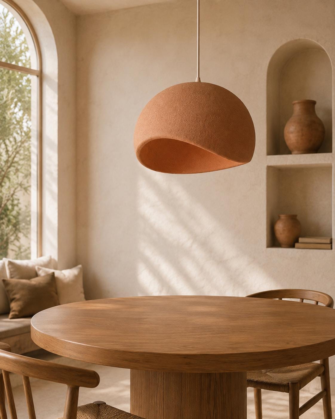 Modern Organic Pendant Light with Textured Sculptural Shade