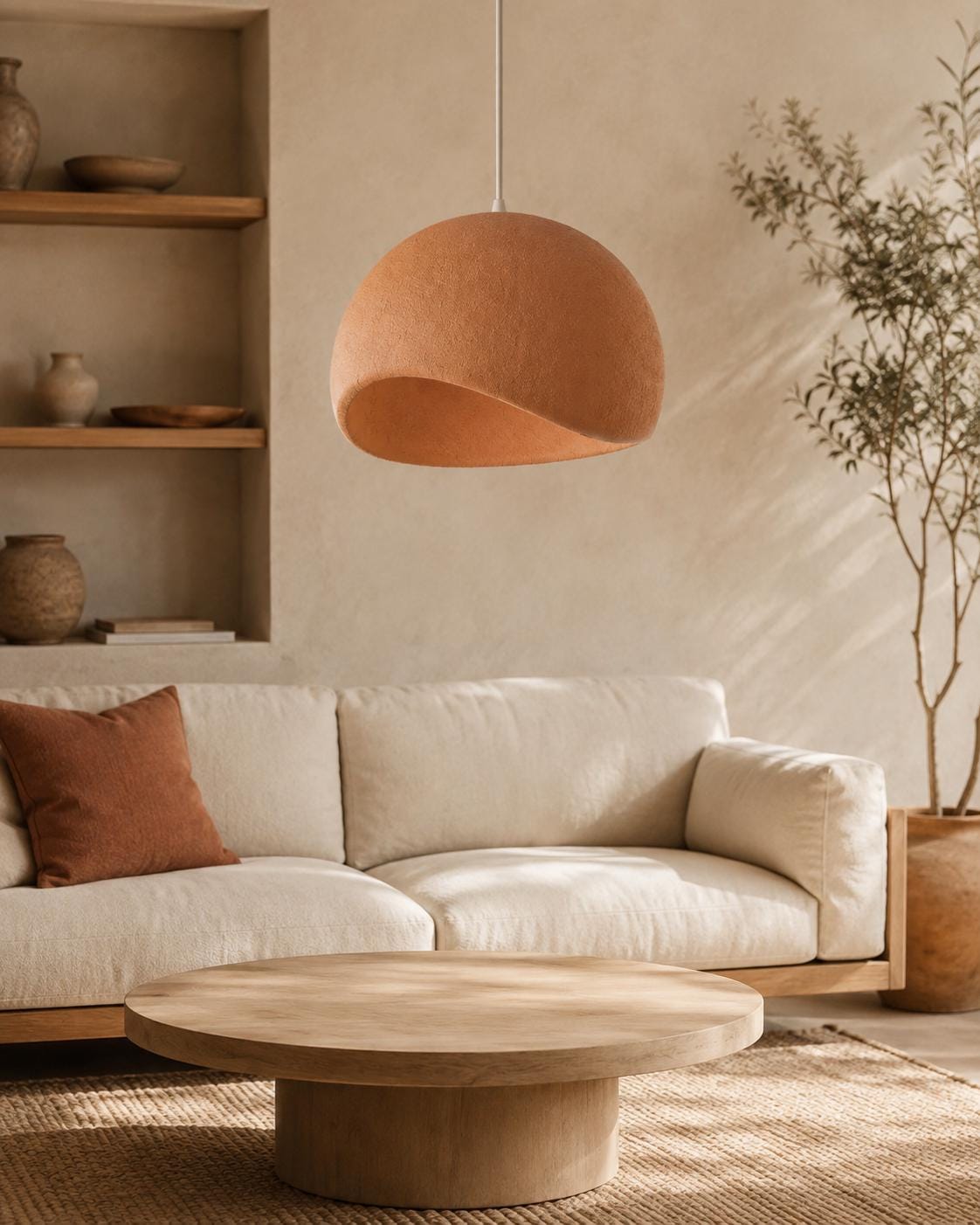 Modern Organic Pendant Light with Textured Sculptural Shade