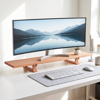 Dark Walnut Solid Wooden Monitor Stand | Wood Monitor Riser | Desk Organizer | Desk Setup
