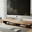 Solid Oak Monitor Stand Riser with Storage Shelf - Large Modern Desk Organizer - Black or White Base