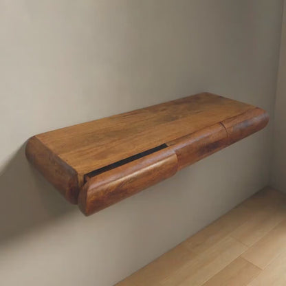 Wall Mounted Console Table: Slim Mango Wood - Amber Oak Finish | US Stock