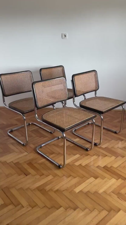 1 of 4 Vintage Cesca B32 Cantilaver Dining Chairs by Marcel Breuer for Thonet / Mid Century Rattan Cane Chair / Italy / 1970s