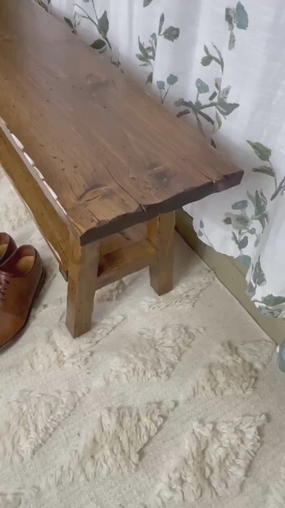 Hand Distressed Entryway Bench with Shelf, Bench Seat with Storage