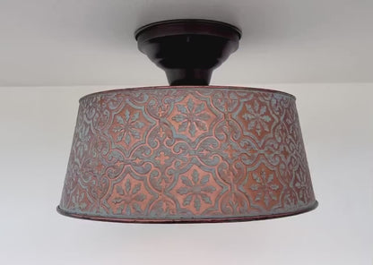Ornate Copper Flush Mount Ceiling Light with Decorative Pattern