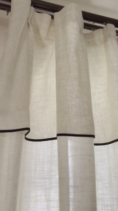 Custom Black Border Valance Curtains ,Handmade Sheer Linen Curtains For Livingroom Bedroom