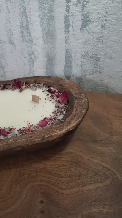 Floral Dough Bowl Large  ~ Coconut Soy Beeswax Natural Candle ~ Safe Scents Wood Wick Unique Centerpiece Gift