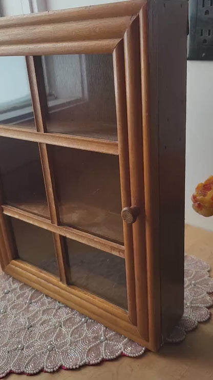 Vintage Display Case Shadow Box Mahogany Wood Curio Wall Display Cabinet Glass Door 1980s Spice Rack
