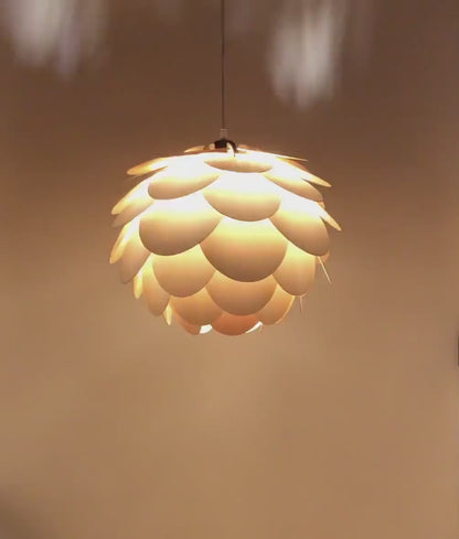 Pine Cone Wood Pendant Light with Layered Plywood Petals