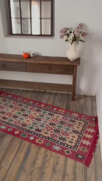 Reclaimed Oak Wood Narrow Console Table: Rustic Entryway Furniture