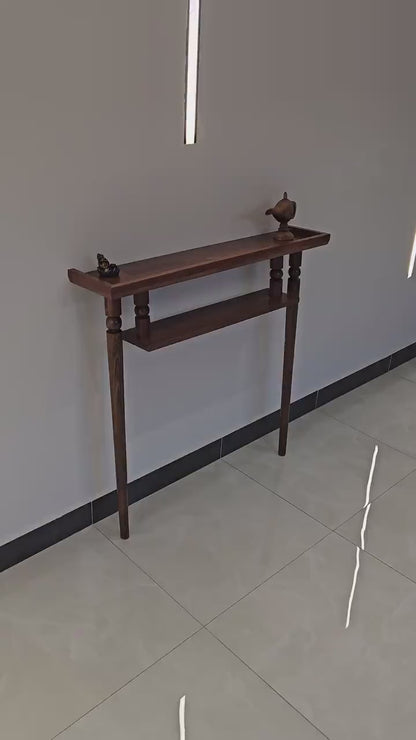 Rustic Narrow Console Table with Shelf; Handmade Solid Wood Entryway Table