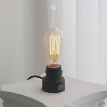 Industrial Retro Table Lamp with Brass Dimmer & Edison Bulb