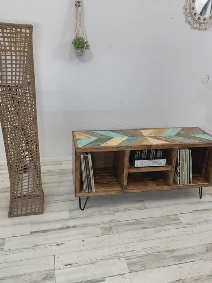 Colliding Chevron Blues Top Upgrade - Vinyl Record Holder - TV Stand - Living Room Furniture