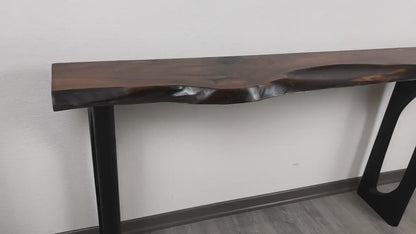 Solid Wood Narrow Console Table, Metal Leg Table, Handmade Furniture, Entryway Hall Table,Live Edge Table (Thichkness 1.6 inch- 4 cm)