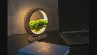 Round Wood Table Lamp with Preserved Moss |  Scandinavian Night Light | Biophilic Decor