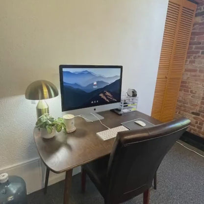 Rounded Oval Office Desk Table, Minimalist Walnut Wood Home Desk, Small Standing Desk, Mid Century Modern Writing Desk
