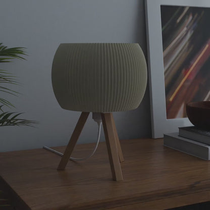 ORB Wood Table Lamp with Ribbed Shade & Tripod Base