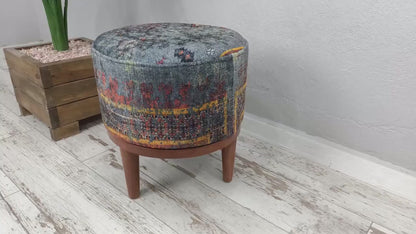 Dressing Table Bench, Vanity bench, Ottoman pouf, Pouf with legs, Entry bench, Handmade furniture, Foot rest stool, Round footstool