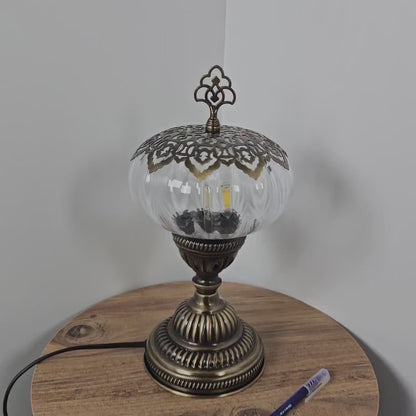 Blown Glass Globe Table Lamp: Turkish Bronze Base, Bedroom Lighting